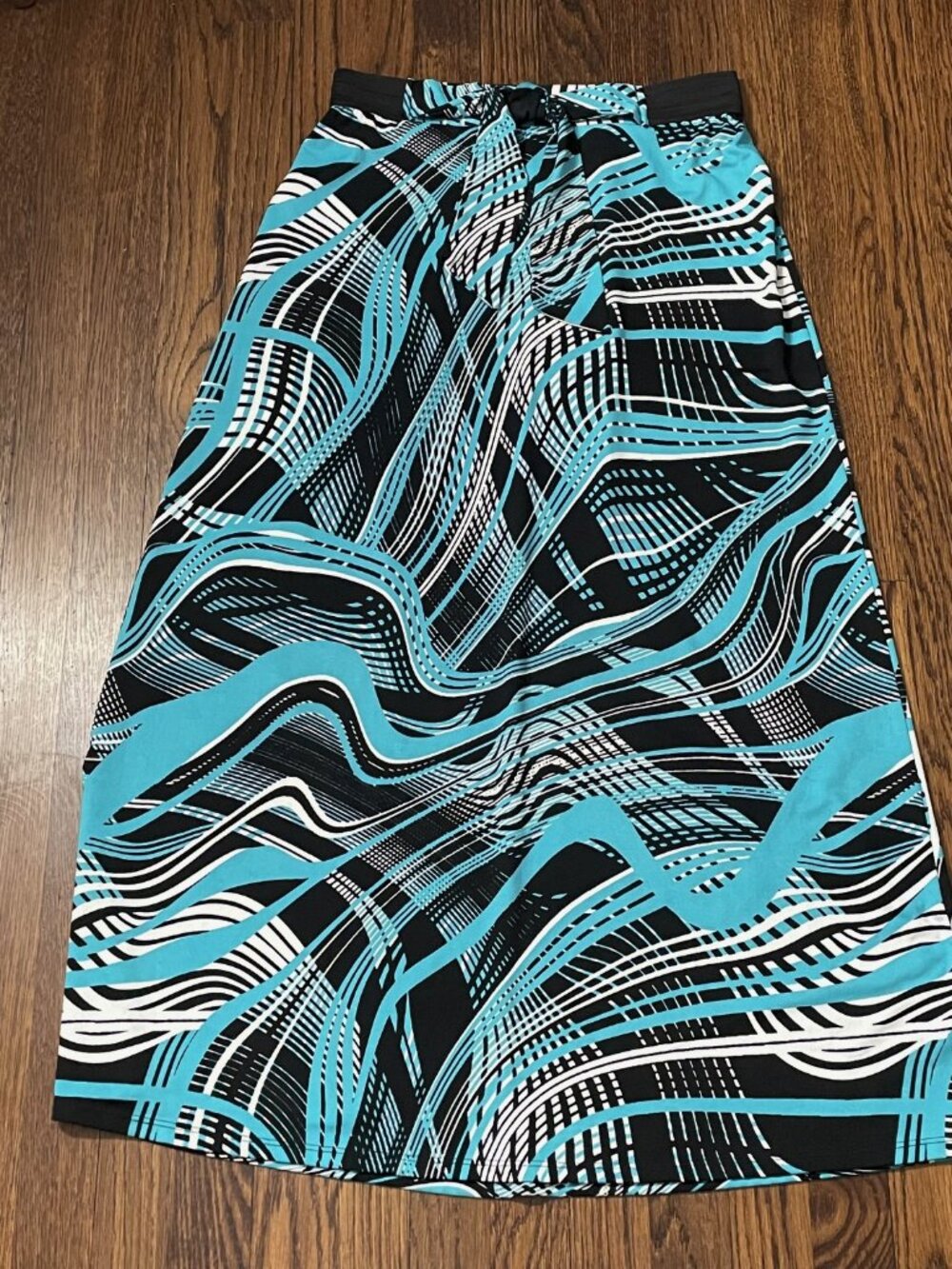 Double Click Women’s Maxi Skirt Size Medium Blue Black Abstract Stretch USA Made
